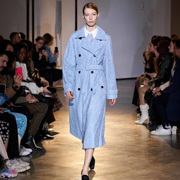 Self-Portrait Jackets & Blazers - Self Portrait Lace Double Breasted Trench Coat Light Blue